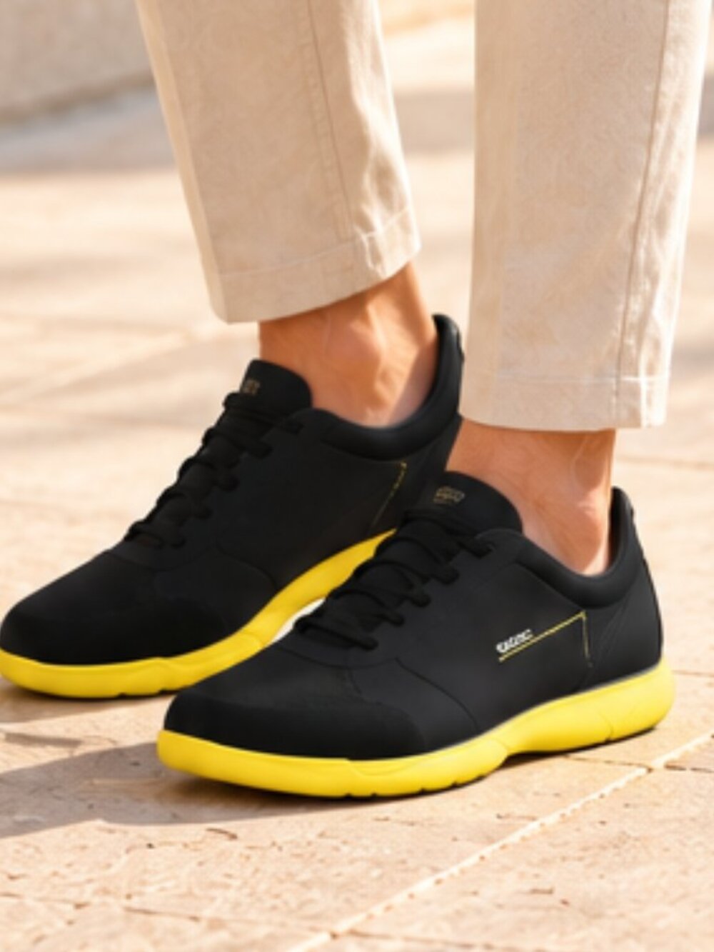 Geox Respira Men’s Black Suede Leather Sneakers Yellow Sole Size 12